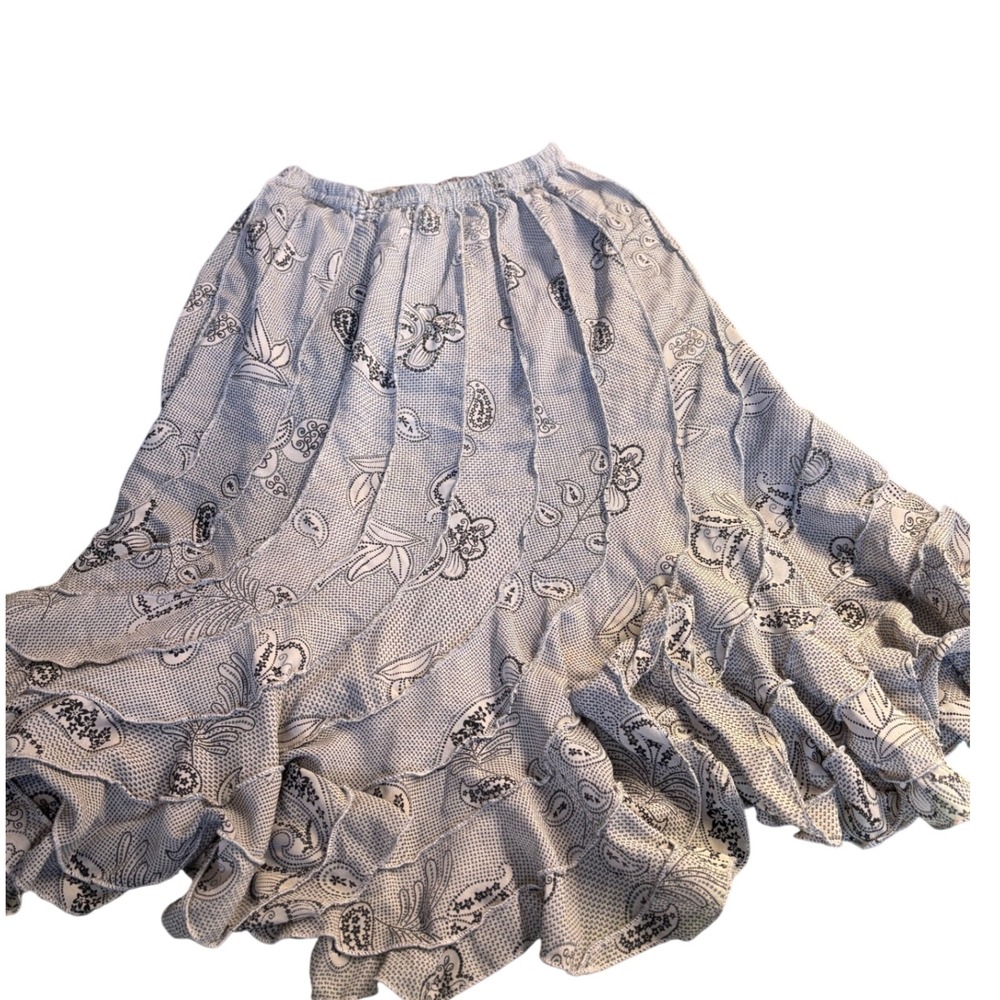 Mixed Noveau Tiered Ruffle Paisley‎ Skirt flowy Fairy Goth Small
